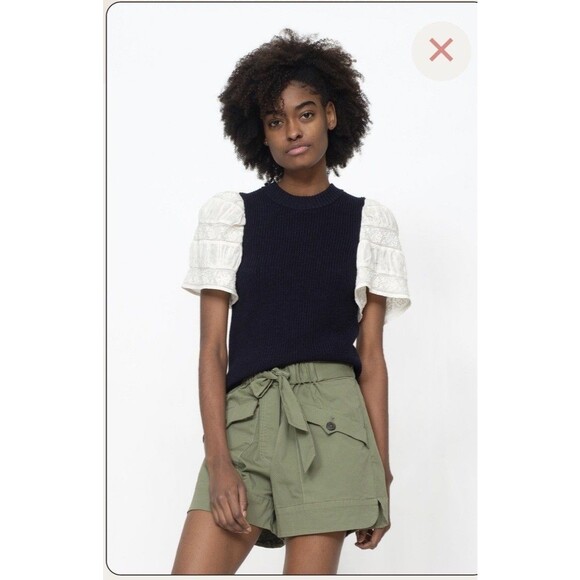 Sea New York Wool Audrey Short Sleeve Sweater Cotton Sleeve Sz M - Picture 1 of 7